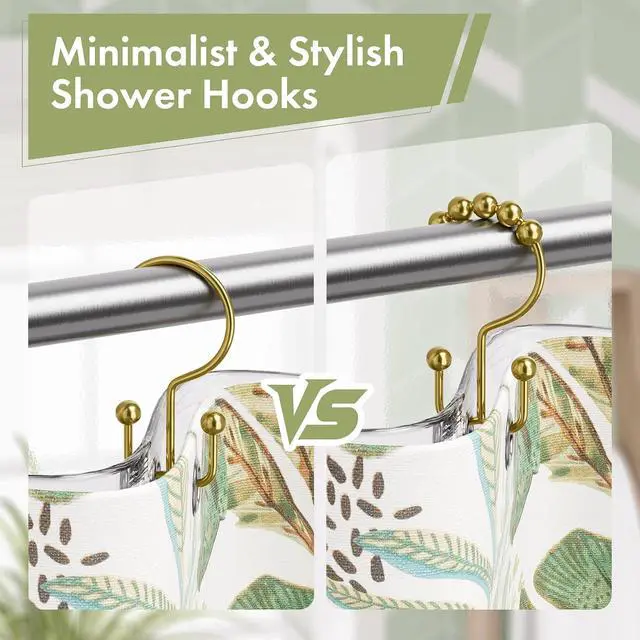 Alt view image 6 of 7 - Amazer Gold Shower Curtain Hooks, 12PCS Minimalist Simple Double Shower Curtain Rings, Rust-Resistant Metal Shower Hooks Shower Curtain Hangers, Shower Rings for Bathroom Shower Rods Curtains