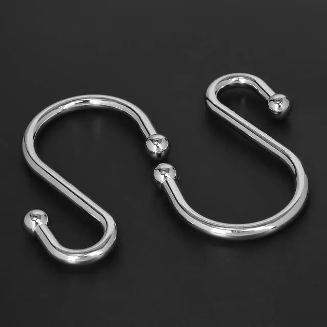 Alt view image 3 of 5 - Shower Curtain Hooks, Set of 12 Rust Proof S Shaped Decorative Shower Curtain Rings,Multi-Purpose Hangers S Hooks (Chrome)