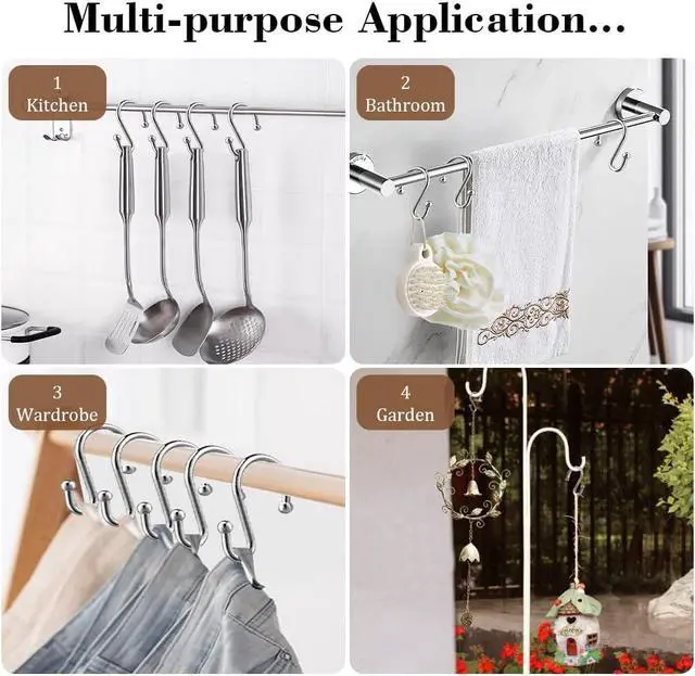 Alt view image 5 of 5 - Shower Curtain Hooks, Set of 12 Rust Proof S Shaped Decorative Shower Curtain Rings,Multi-Purpose Hangers S Hooks (Chrome)