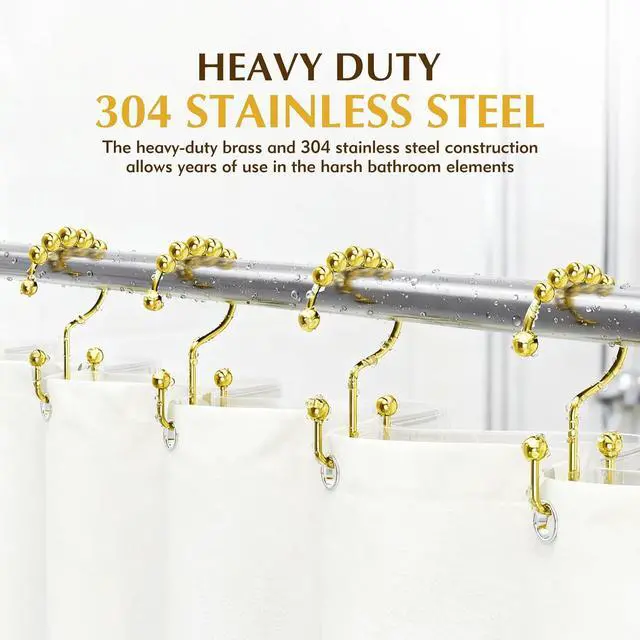 Alt view image 6 of 7 - 12 Pcs Gold Shower Curtain Hooks, 304 Stainless Steel Shower Curtain Hooks | Shower Curtain Rings Rust Proof, Double Hook Glide Shower Curtain Hooks Gold for Bathroom, Modern Decorative Shower Hooks