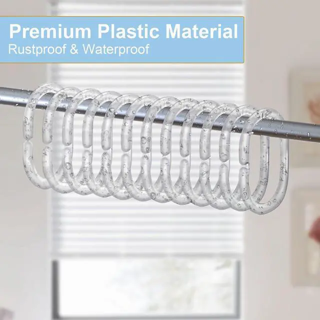 Alt view image 7 of 7 - 48 PCS Shower Curtain Rings, Plastic Clear Shower Curtain Hooks, C-Shaped Rings Hook Hanger for Shower Curtain Bathroom Window Rod