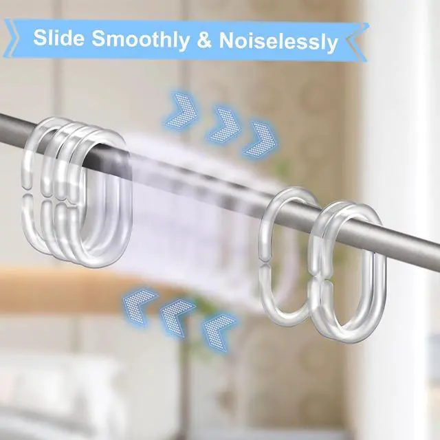 Alt view image 5 of 7 - 48 PCS Shower Curtain Rings, Plastic Clear Shower Curtain Hooks, C-Shaped Rings Hook Hanger for Shower Curtain Bathroom Window Rod