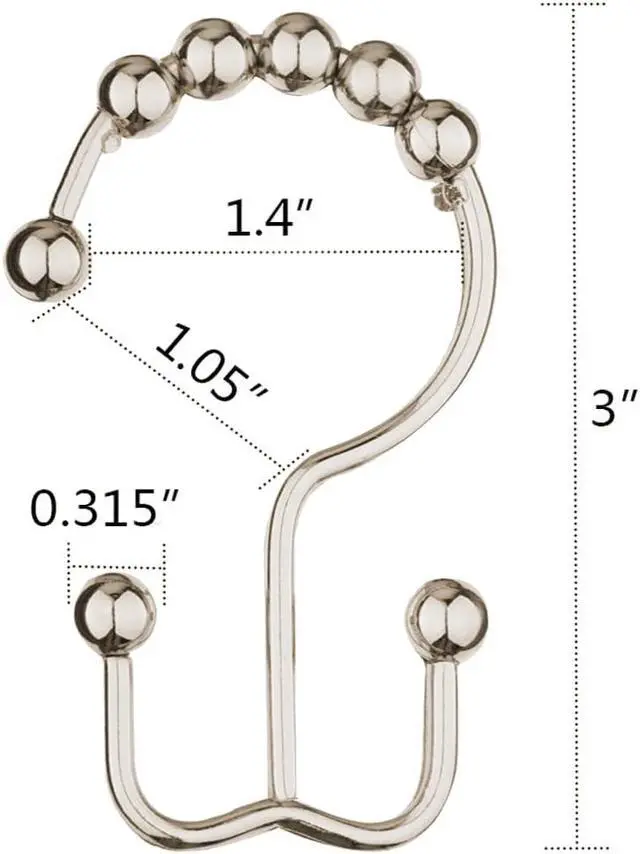 Alt view image 4 of 7 - DAWNER Shower Curtain Hooks, Rust Proof Metal Easy Glide Double Rings, Stainless Steel Hangers for Bathroom Curtains, Set of 12, Brushed Nickel