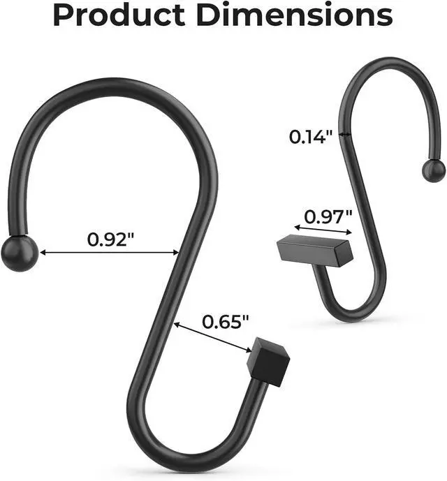 Alt view image 2 of 7 - Bathway Shower Curtain Hooks, Black Shower Curtain Rings Rust Proof, 12PCS Shower Hooks for Shower Curtain, T-Bar Design Convenient Elegant Shower Curtain Hangers for Bathroom Kitchen Wardrobe