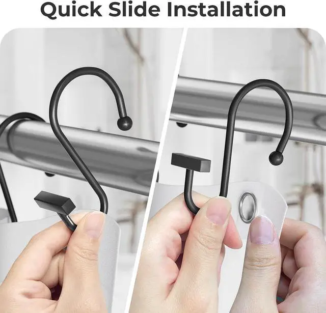 Alt view image 4 of 7 - Bathway Shower Curtain Hooks, Black Shower Curtain Rings Rust Proof, 12PCS Shower Hooks for Shower Curtain, T-Bar Design Convenient Elegant Shower Curtain Hangers for Bathroom Kitchen Wardrobe