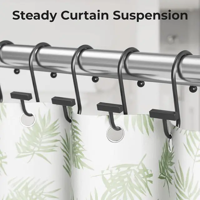 Alt view image 5 of 7 - Bathway Shower Curtain Hooks, Black Shower Curtain Rings Rust Proof, 12PCS Shower Hooks for Shower Curtain, T-Bar Design Convenient Elegant Shower Curtain Hangers for Bathroom Kitchen Wardrobe