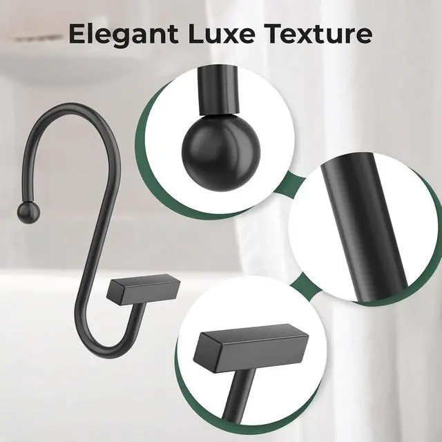 Alt view image 3 of 7 - Bathway Shower Curtain Hooks, Black Shower Curtain Rings Rust Proof, 12PCS Shower Hooks for Shower Curtain, T-Bar Design Convenient Elegant Shower Curtain Hangers for Bathroom Kitchen Wardrobe