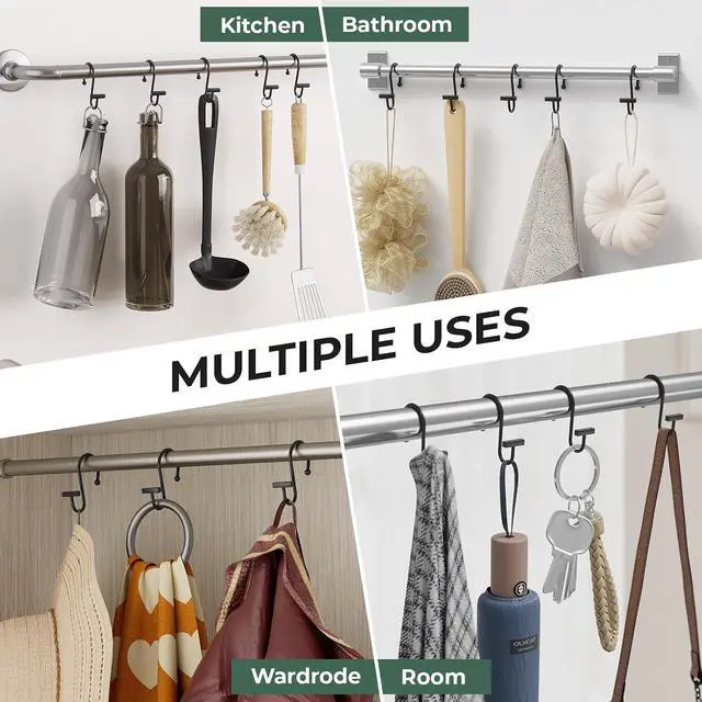 Alt view image 7 of 7 - Bathway Shower Curtain Hooks, Black Shower Curtain Rings Rust Proof, 12PCS Shower Hooks for Shower Curtain, T-Bar Design Convenient Elegant Shower Curtain Hangers for Bathroom Kitchen Wardrobe