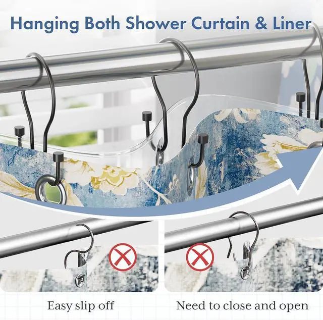 Alt view image 3 of 7 - Bathway Shower Curtain Hooks Black Shower Curtain Rings, Simple Double Hook Shower Curtain Hooks Rust Proof, Smooth Sturdy Metal Shower Hooks for Shower Curtain Rod, 12Pcs Shower Rod Hooks