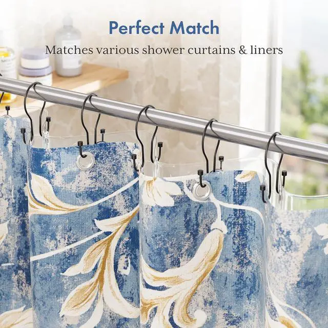 Alt view image 4 of 7 - Bathway Shower Curtain Hooks Black Shower Curtain Rings, Simple Double Hook Shower Curtain Hooks Rust Proof, Smooth Sturdy Metal Shower Hooks for Shower Curtain Rod, 12Pcs Shower Rod Hooks