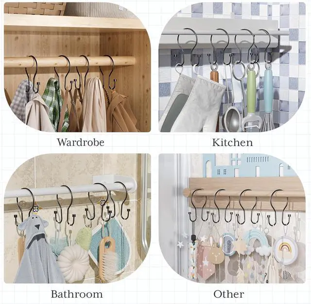 Alt view image 7 of 7 - Bathway Shower Curtain Hooks Black Shower Curtain Rings, Simple Double Hook Shower Curtain Hooks Rust Proof, Smooth Sturdy Metal Shower Hooks for Shower Curtain Rod, 12Pcs Shower Rod Hooks