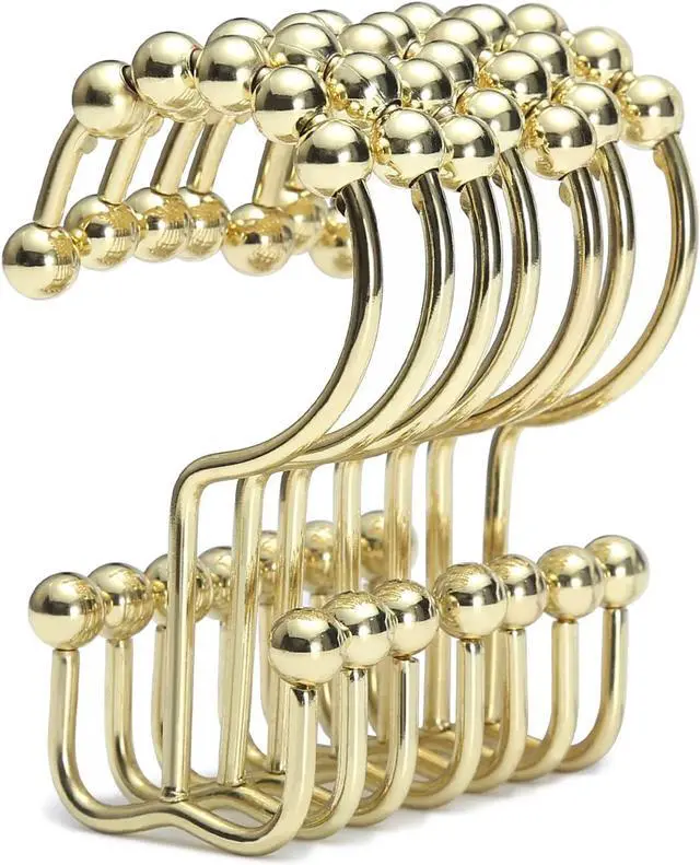 Main image of Goowin Shower Curtain Hooks Rings, Stainless Steel Gold Shower Curtain Hooks Rust Proof, Free Sliding Double Shower Hooks for Shower Curtains & Liners (Gold)