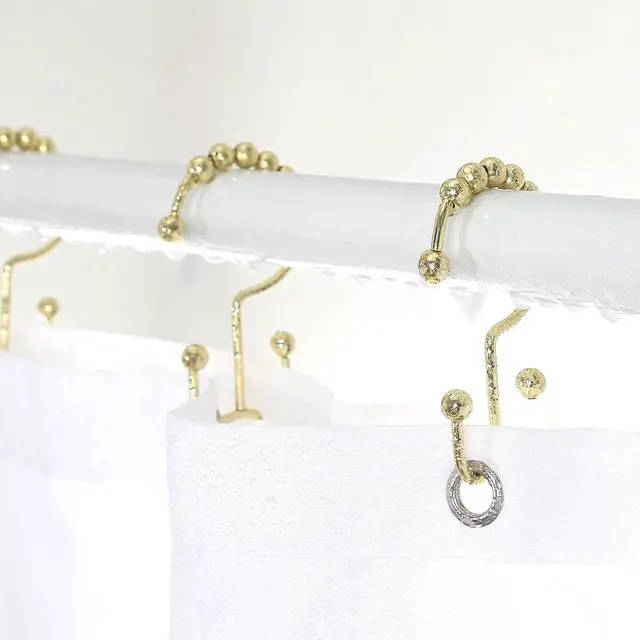 Alt view image 2 of 7 - Goowin Shower Curtain Hooks Rings, Stainless Steel Gold Shower Curtain Hooks Rust Proof, Free Sliding Double Shower Hooks for Shower Curtains & Liners (Gold)