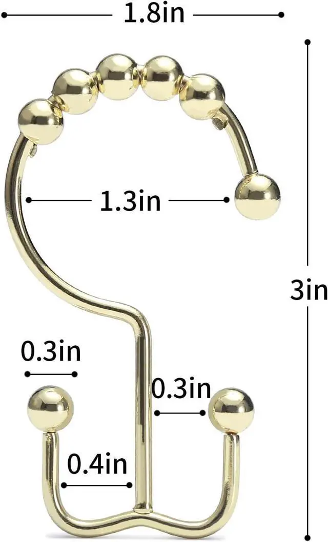 Alt view image 3 of 7 - Goowin Shower Curtain Hooks Rings, Stainless Steel Gold Shower Curtain Hooks Rust Proof, Free Sliding Double Shower Hooks for Shower Curtains & Liners (Gold)