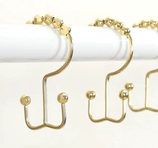 Alt view image 5 of 7 - Goowin Shower Curtain Hooks Rings, Stainless Steel Gold Shower Curtain Hooks Rust Proof, Free Sliding Double Shower Hooks for Shower Curtains & Liners (Gold)