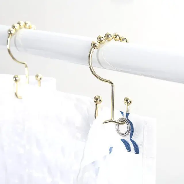 Alt view image 6 of 7 - Goowin Shower Curtain Hooks Rings, Stainless Steel Gold Shower Curtain Hooks Rust Proof, Free Sliding Double Shower Hooks for Shower Curtains & Liners (Gold)