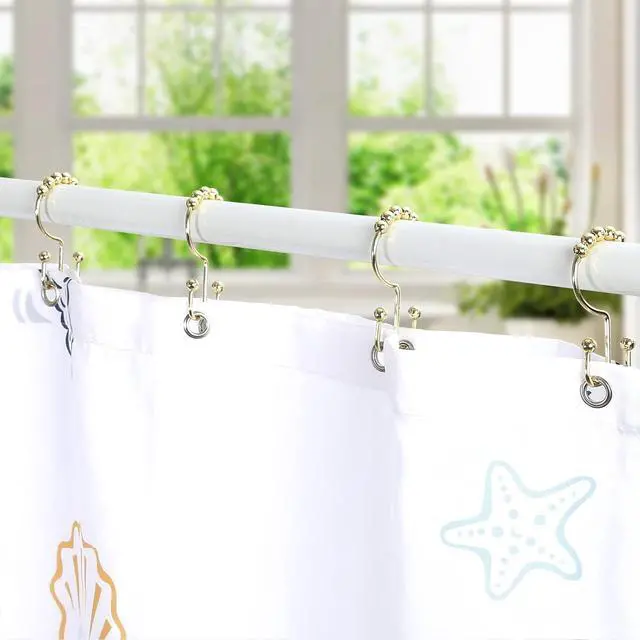 Alt view image 7 of 7 - Goowin Shower Curtain Hooks Rings, Stainless Steel Gold Shower Curtain Hooks Rust Proof, Free Sliding Double Shower Hooks for Shower Curtains & Liners (Gold)