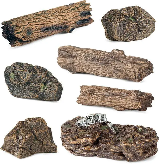 Alt view image 3 of 7 - Artificial Tree Stumps and Miniature Fake Stone Rocks for Micro Landscape | PIVNASY 7Pcs Resin Moss Terrariums Bonsai Decor