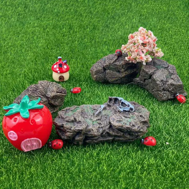 Alt view image 5 of 7 - Artificial Tree Stumps and Miniature Fake Stone Rocks for Micro Landscape | PIVNASY 7Pcs Resin Moss Terrariums Bonsai Decor