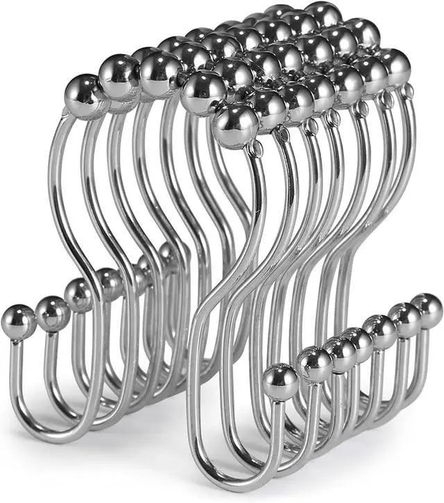 Main image of Goowin Shower Curtain Hooks, 12 Pcs Shower Curtain Rings, Stainless Steel Shower Curtain Hangers, Double Hook Shower Curtain Hooks, Smooth Sliding Anti-Drop Shower Rings for Curtain (Chrome)