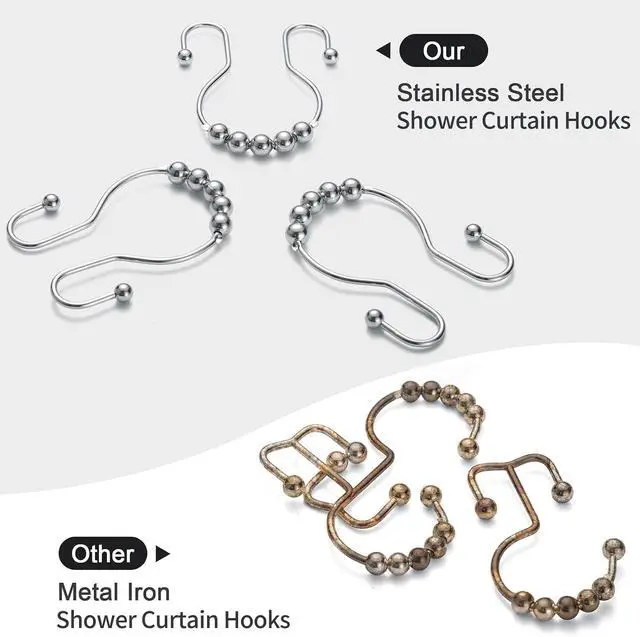 Alt view image 2 of 6 - Goowin Shower Curtain Hooks, 12 Pcs Shower Curtain Rings, Stainless Steel Shower Curtain Hangers, Double Hook Shower Curtain Hooks, Smooth Sliding Anti-Drop Shower Rings for Curtain (Chrome)