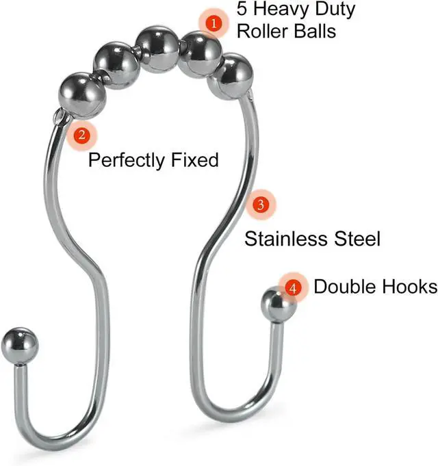 Alt view image 4 of 6 - Goowin Shower Curtain Hooks, 12 Pcs Shower Curtain Rings, Stainless Steel Shower Curtain Hangers, Double Hook Shower Curtain Hooks, Smooth Sliding Anti-Drop Shower Rings for Curtain (Chrome)