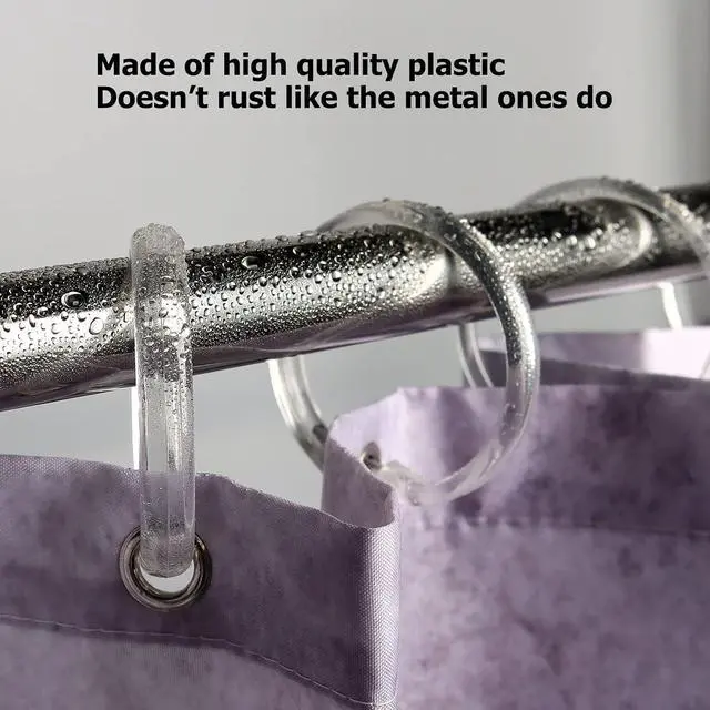 Alt view image 7 of 7 - Shower Curtain Rings-12 Pack- Plastic Shower Curtain Hooks O-Shaped Rings Hook Glide Easily on Bathroom Shower Rod(Clear)
