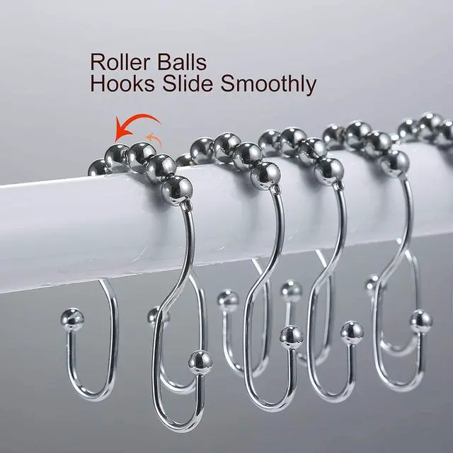 Alt view image 5 of 6 - Goowin Shower Curtain Hooks, 12 Pcs Shower Curtain Rings, Stainless Steel Shower Curtain Hangers, Double Hook Shower Curtain Hooks, Smooth Sliding Anti-Drop Shower Rings for Curtain (Chrome)