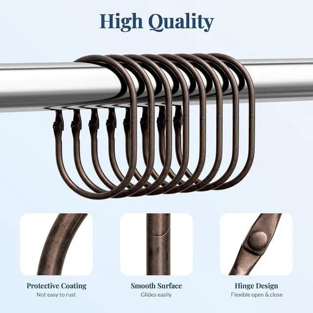 Alt view image 2 of 7 - Bathway Shower Curtain Rings, Shower Curtain Hooks Bronze Curtain Rings 12 Pcs Anti-Drop Shower Rings for Curtain, Metal Shower Curtain Rings Rust Proof, Shower Hooks for Shower Curtain Rod