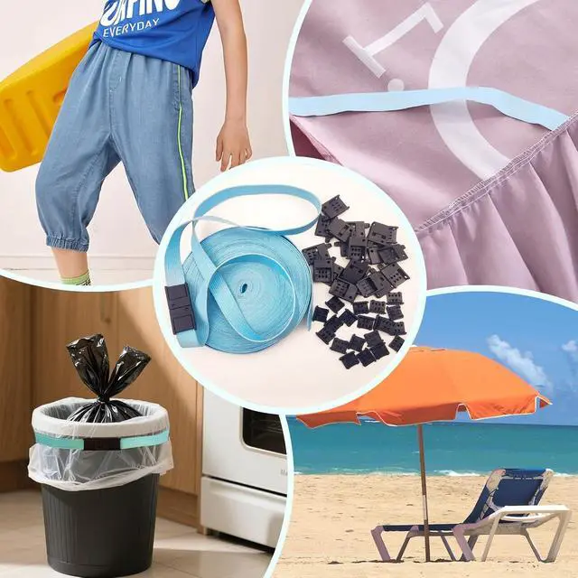Alt view image 2 of 7 - Trash Can Bands, DIY Adjustable-Length Long Rubber Bands, Non-Slip Trash Can Elastic Bands, 0.59 IN Width Fits All Trash Can Ban Sizes, 590 IN Length (Includes 10 Connecting Clips)