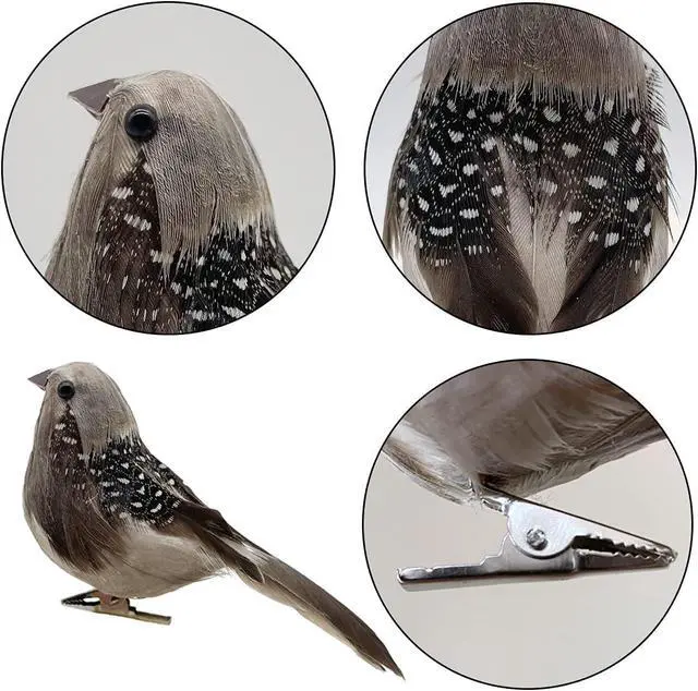 Alt view image 3 of 6 - 2pcs Artificial Birds Foam Bird Sparrow Ornaments Clip on Decorative Feathered Birds for Christmas Tree Decoration Winter Seasonal Festival Decor (Sparrow A)
