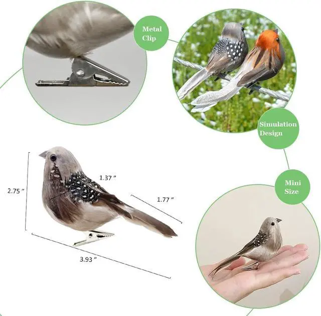 Alt view image 2 of 6 - 2pcs Artificial Birds Foam Bird Sparrow Ornaments Clip on Decorative Feathered Birds for Christmas Tree Decoration Winter Seasonal Festival Decor (Sparrow A)