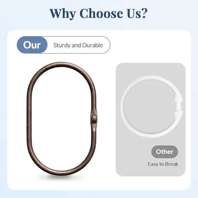 Alt view image 6 of 7 - Bathway Shower Curtain Rings, Shower Curtain Hooks Bronze Curtain Rings 12 Pcs Anti-Drop Shower Rings for Curtain, Metal Shower Curtain Rings Rust Proof, Shower Hooks for Shower Curtain Rod