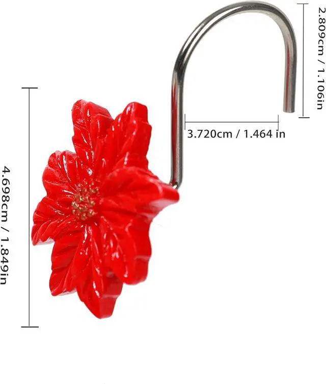 Alt view image 3 of 7 - Two Fish Home Fashions Set of 12 Decorative Christmas Tree Resin Shower Curtain Hooks, Christmas Tree Resin Curtain Rings Pack of 12 (Red Flower)