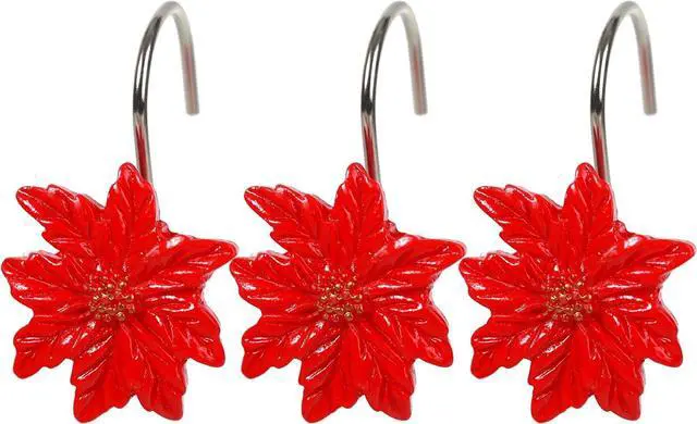 Alt view image 5 of 7 - Two Fish Home Fashions Set of 12 Decorative Christmas Tree Resin Shower Curtain Hooks, Christmas Tree Resin Curtain Rings Pack of 12 (Red Flower)