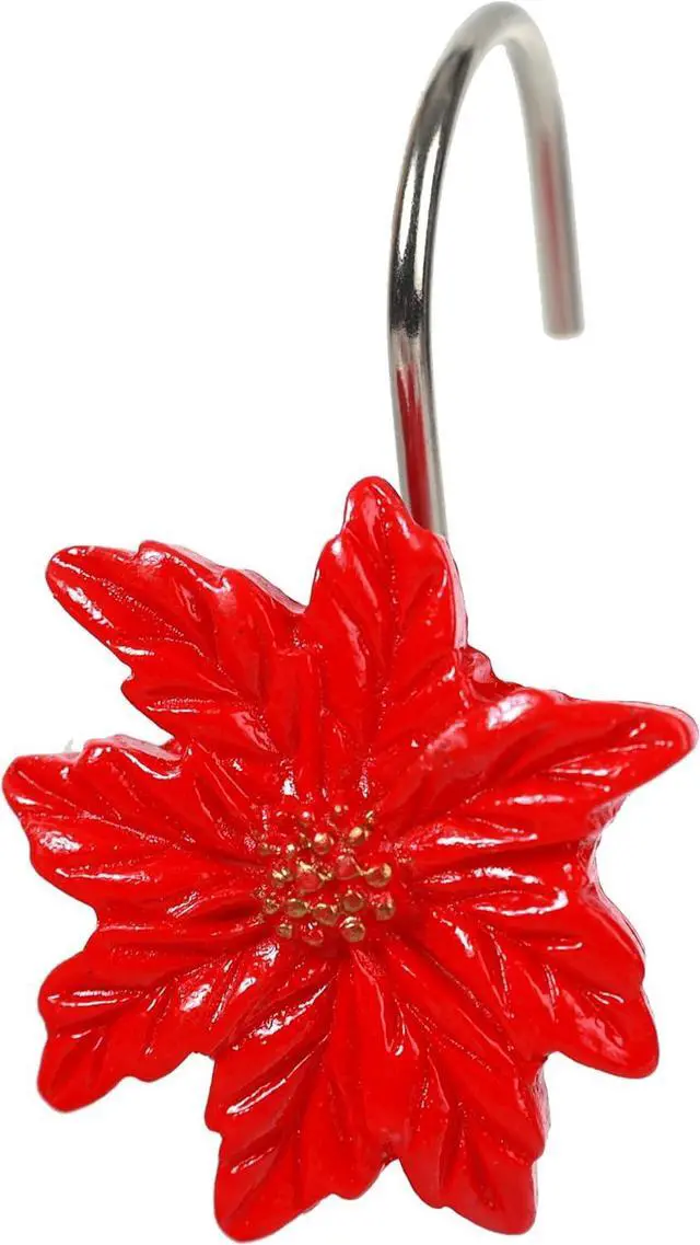 Alt view image 4 of 7 - Two Fish Home Fashions Set of 12 Decorative Christmas Tree Resin Shower Curtain Hooks, Christmas Tree Resin Curtain Rings Pack of 12 (Red Flower)