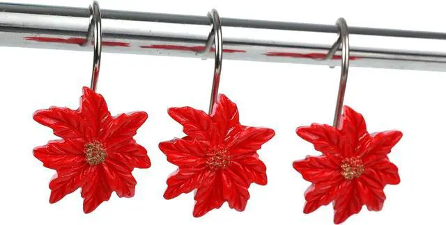 Alt view image 2 of 7 - Two Fish Home Fashions Set of 12 Decorative Christmas Tree Resin Shower Curtain Hooks, Christmas Tree Resin Curtain Rings Pack of 12 (Red Flower)