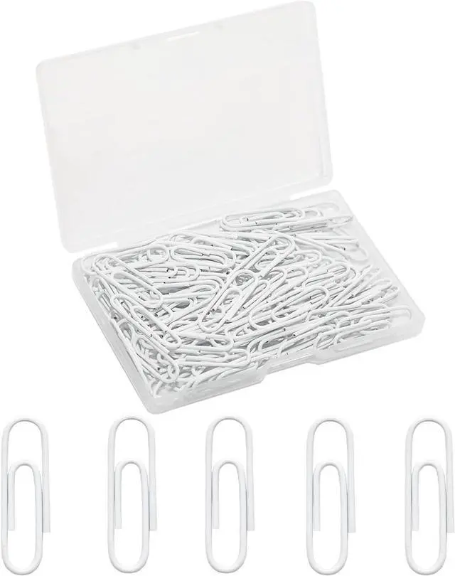 Main image of 100 Pcs White Paper Clips, 1.1 Inch (28mm) Colorful Paperclips | Vinyl Coated, Colored Paper Clips, Rust Proof, for Office, School, DIY, Bookmarks and Document Organization