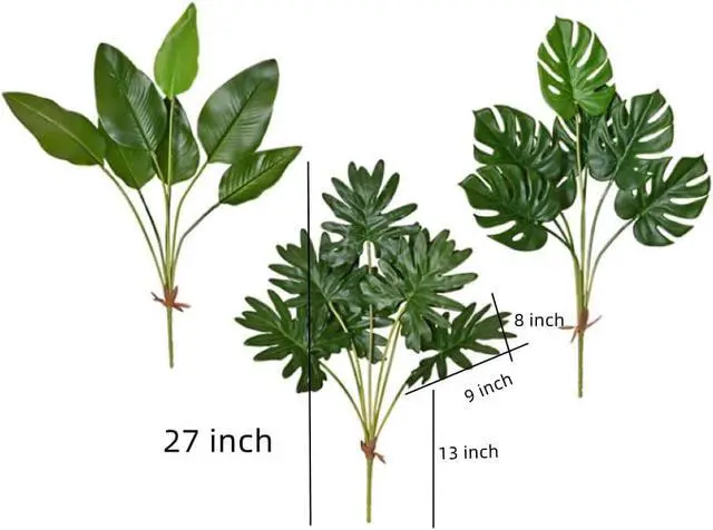 Alt view image 2 of 7 - 27 inch Artificial Lifelike Philodendron Faux Hand Painted Plant Leaves | with 7 Trunks,Green Leaves Fake Tropical Plants Large Palm Tree for Kitchen Party Floral Arrangement Indoor Floor Plant