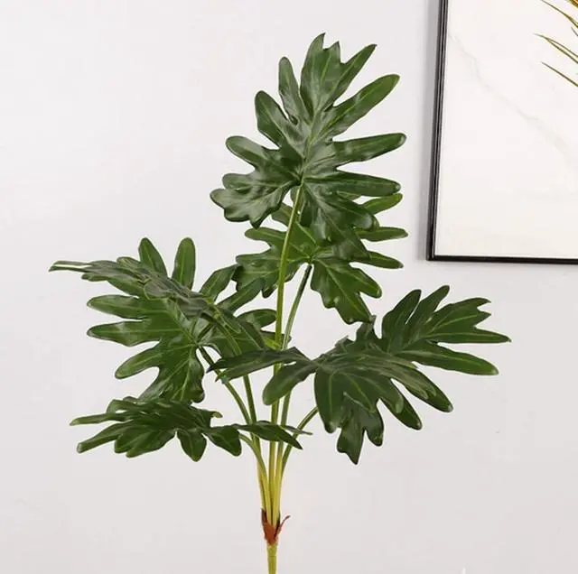 Alt view image 3 of 7 - 27 inch Artificial Lifelike Philodendron Faux Hand Painted Plant Leaves | with 7 Trunks,Green Leaves Fake Tropical Plants Large Palm Tree for Kitchen Party Floral Arrangement Indoor Floor Plant