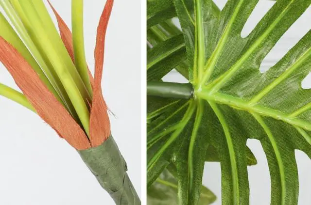 Alt view image 5 of 7 - 27 inch Artificial Lifelike Philodendron Faux Hand Painted Plant Leaves | with 7 Trunks,Green Leaves Fake Tropical Plants Large Palm Tree for Kitchen Party Floral Arrangement Indoor Floor Plant