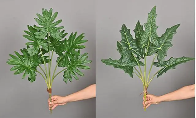 Alt view image 7 of 7 - 27 inch Artificial Lifelike Philodendron Faux Hand Painted Plant Leaves | with 7 Trunks,Green Leaves Fake Tropical Plants Large Palm Tree for Kitchen Party Floral Arrangement Indoor Floor Plant