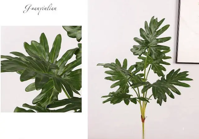 Alt view image 4 of 7 - 27 inch Artificial Lifelike Philodendron Faux Hand Painted Plant Leaves | with 7 Trunks,Green Leaves Fake Tropical Plants Large Palm Tree for Kitchen Party Floral Arrangement Indoor Floor Plant