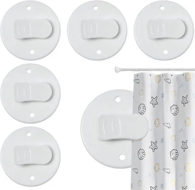 Main image of 6 Pack Shower Curtain Clips, Self Adhesive White Shower Splash Guard Clips, Windproof Showers Curtains Weights, Curtain Holder for The Wall Weight Clip