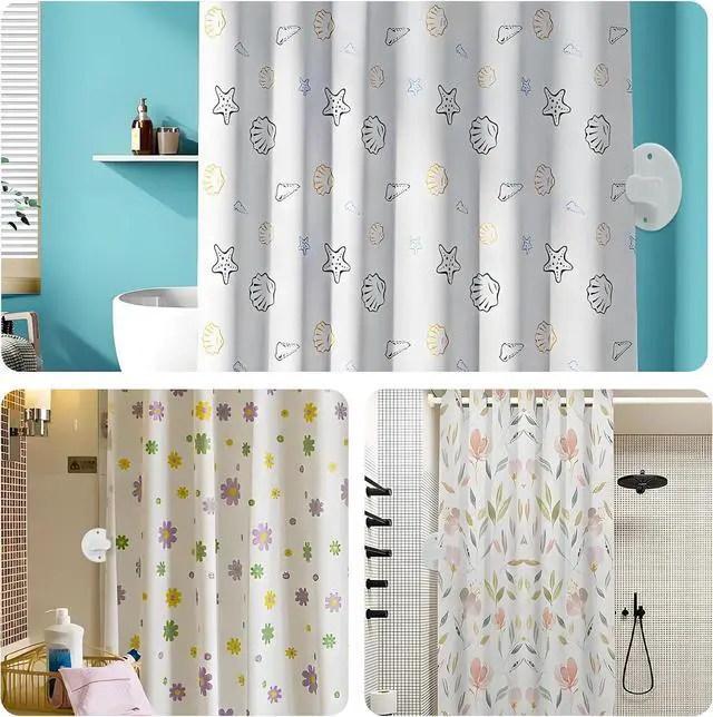 Alt view image 5 of 6 - 6 Pack Shower Curtain Clips, Self Adhesive White Shower Splash Guard Clips, Windproof Showers Curtains Weights, Curtain Holder for The Wall Weight Clip