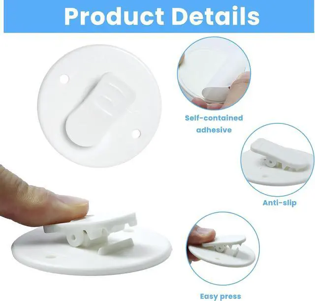 Alt view image 3 of 6 - 6 Pack Shower Curtain Clips, Self Adhesive White Shower Splash Guard Clips, Windproof Showers Curtains Weights, Curtain Holder for The Wall Weight Clip
