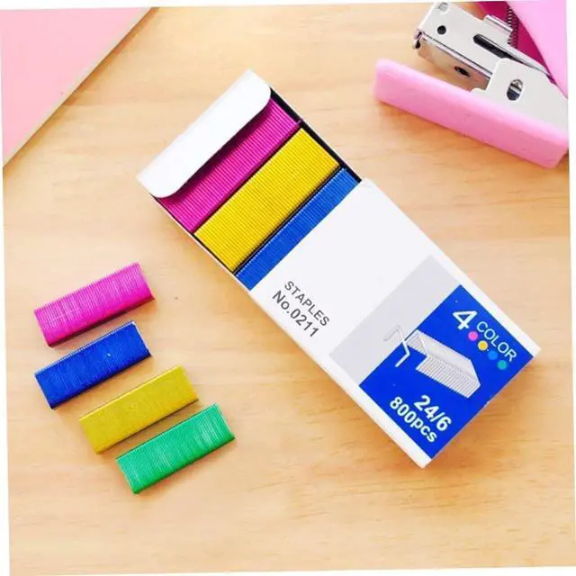 Alt view image 6 of 7 - 800Pcs Mini Color Staples DIY Shop Stapler Refills Standard Book Mini Color Office Staples Office and School Supplies (24/6mm)
