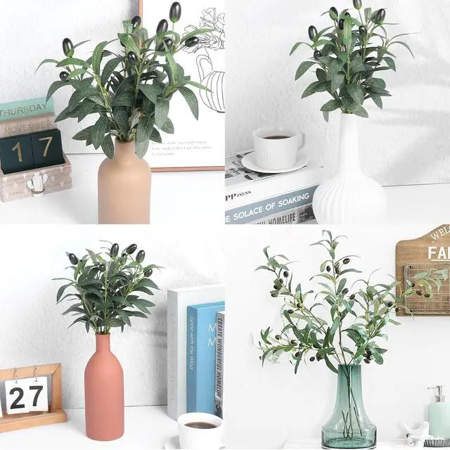 Alt view image 4 of 7 - 5Pcs Faux Olive Leaves Stems, 11 Inch Olive Branches Artificial Tree Tabletop Greenery Stems for Vase Decor Wedding Greenery Home Office Party Decor Centerpieces