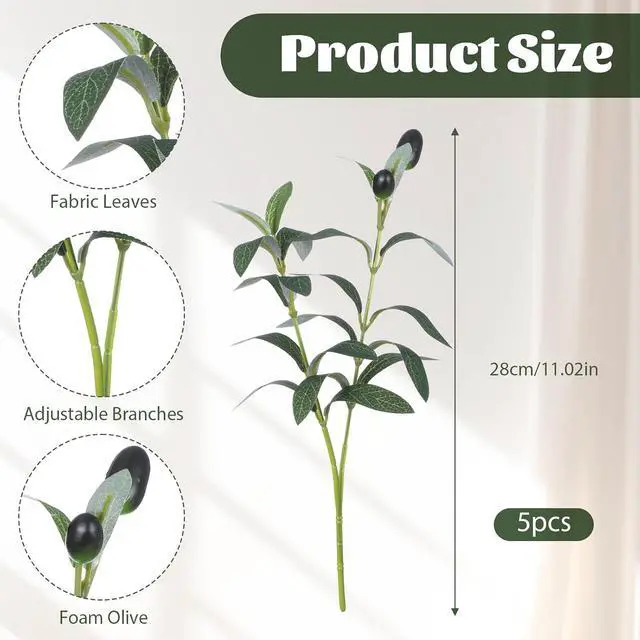 Alt view image 2 of 7 - 5Pcs Faux Olive Leaves Stems, 11 Inch Olive Branches Artificial Tree Tabletop Greenery Stems for Vase Decor Wedding Greenery Home Office Party Decor Centerpieces