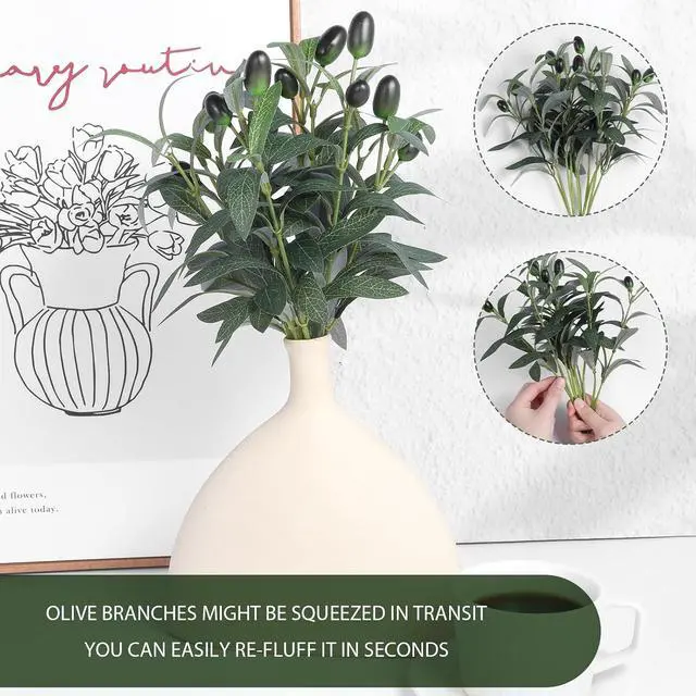 Alt view image 6 of 7 - 5Pcs Faux Olive Leaves Stems, 11 Inch Olive Branches Artificial Tree Tabletop Greenery Stems for Vase Decor Wedding Greenery Home Office Party Decor Centerpieces